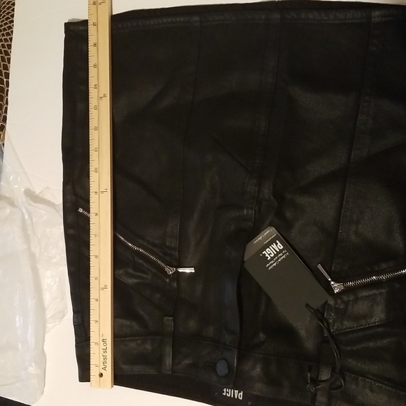 Paige Aideen Coated Skirt Black High Waist Mini Zippers Onyx Cotton - Picture 9 of 9